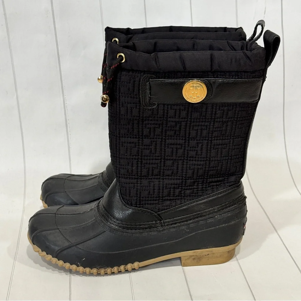 Vintage Y2K Tommy Hilfiger Black Quilted Rain Duck Boots‎ Preppy Chic Utility 7M
